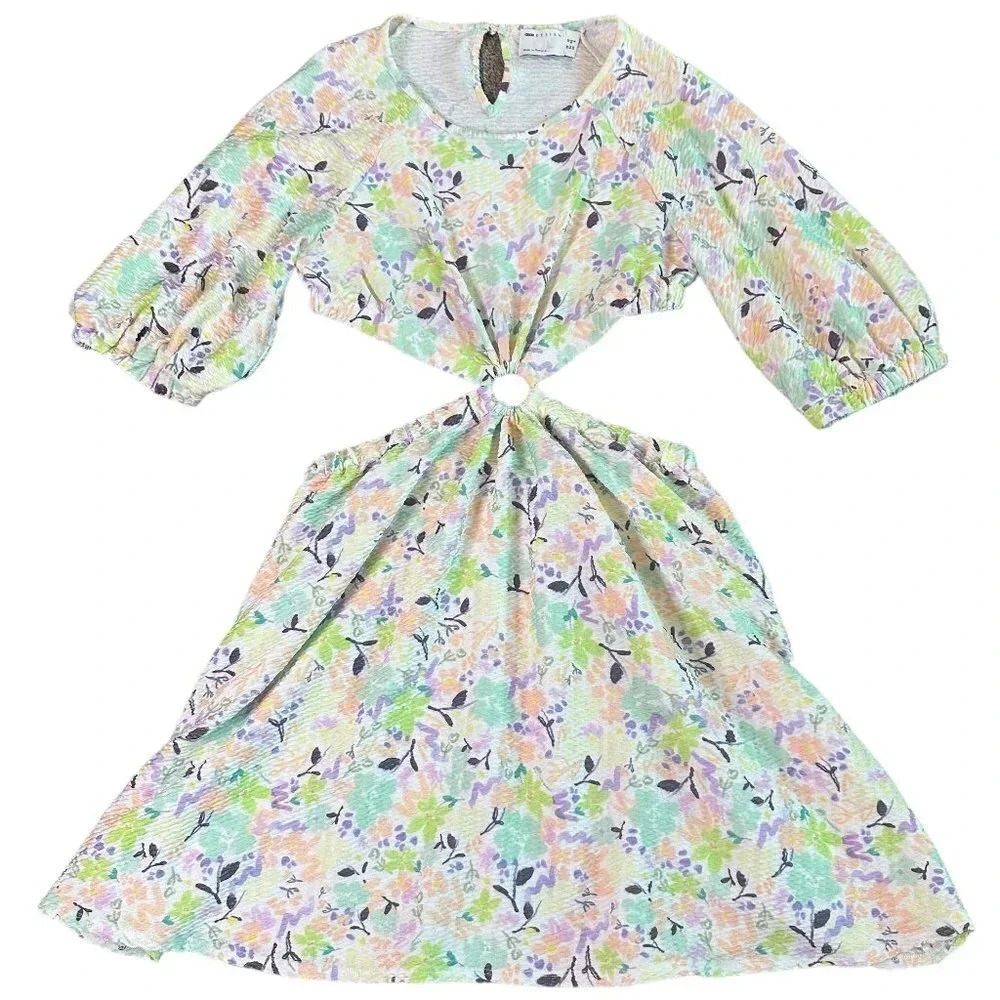 ASOS Pastel Floral Cutout Mini Dress - Mint, Lavender, Peach